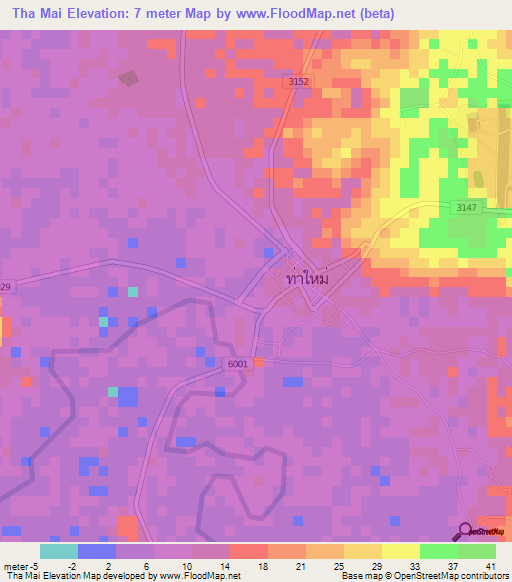 Tha Mai,Thailand Elevation Map