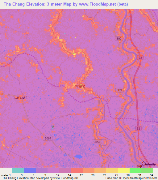 Tha Chang,Thailand Elevation Map