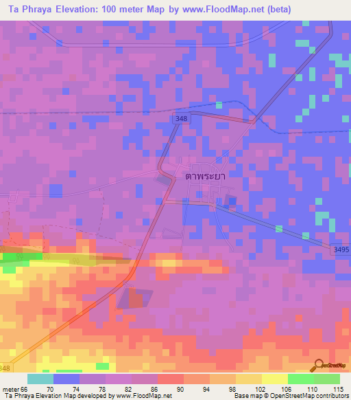 Ta Phraya,Thailand Elevation Map
