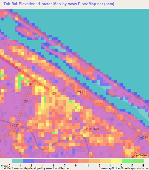 Tak Bai,Thailand Elevation Map