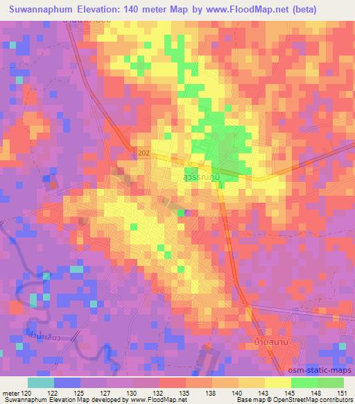 Suwannaphum,Thailand Elevation Map
