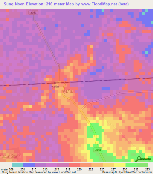 Sung Noen,Thailand Elevation Map