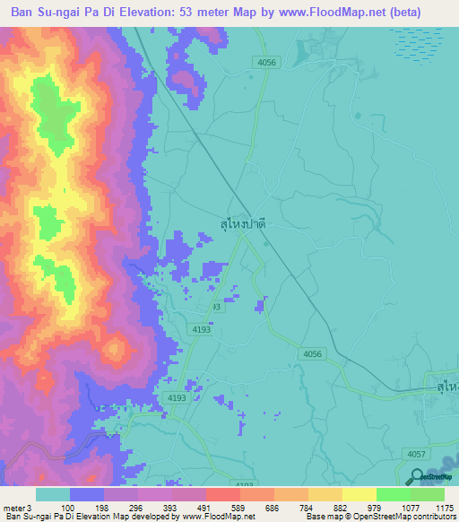 Ban Su-ngai Pa Di,Thailand Elevation Map