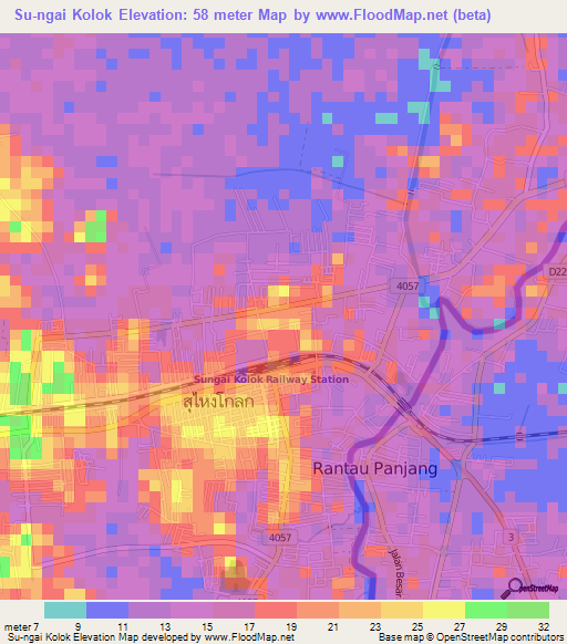Su-ngai Kolok,Thailand Elevation Map