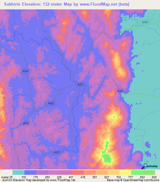 Sukhirin,Thailand Elevation Map