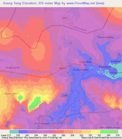 Soeng Sang,Thailand Elevation Map