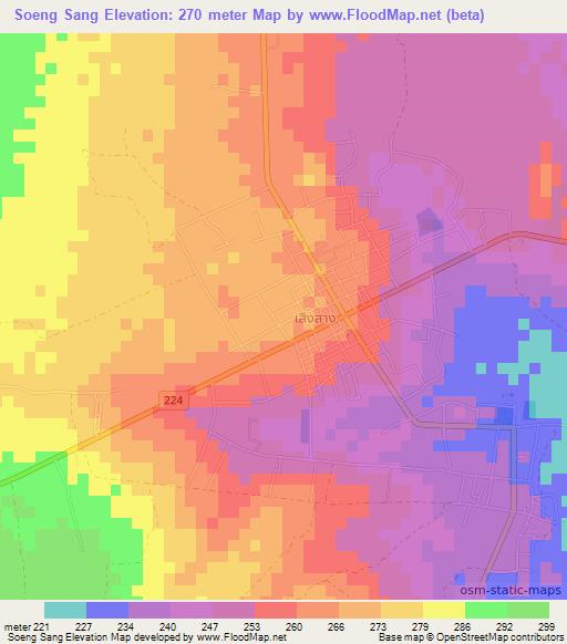 Soeng Sang,Thailand Elevation Map