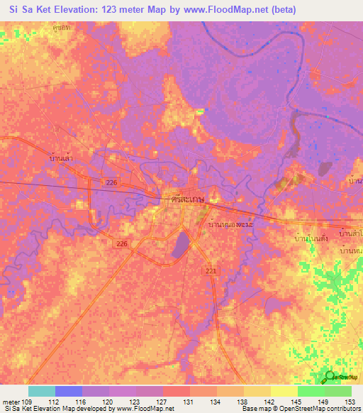 Si Sa Ket,Thailand Elevation Map