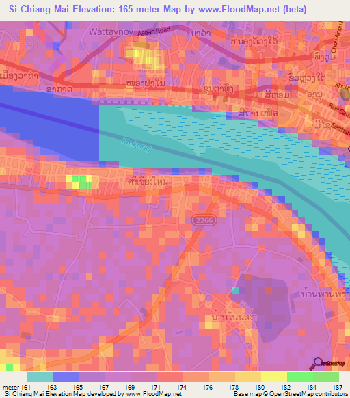 Si Chiang Mai,Thailand Elevation Map