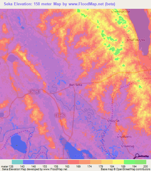 Seka,Thailand Elevation Map