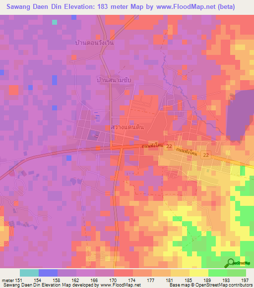 Sawang Daen Din,Thailand Elevation Map