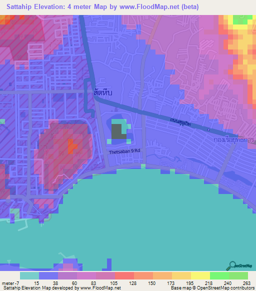 Sattahip,Thailand Elevation Map