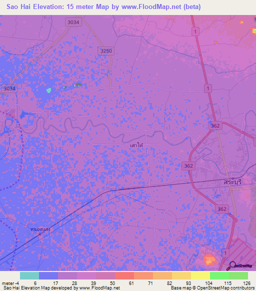 Sao Hai,Thailand Elevation Map