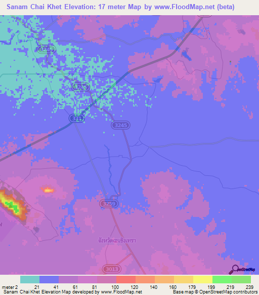 Sanam Chai Khet,Thailand Elevation Map