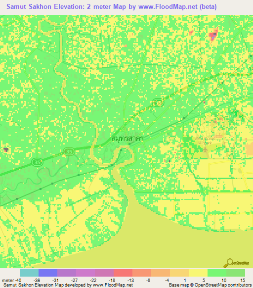 Samut Sakhon,Thailand Elevation Map