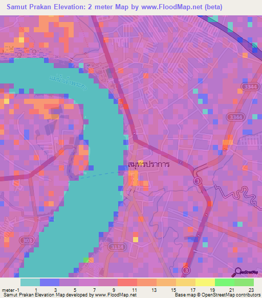 Samut Prakan,Thailand Elevation Map