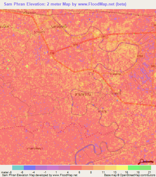 Sam Phran,Thailand Elevation Map