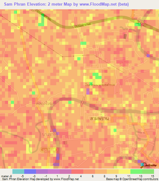 Sam Phran,Thailand Elevation Map