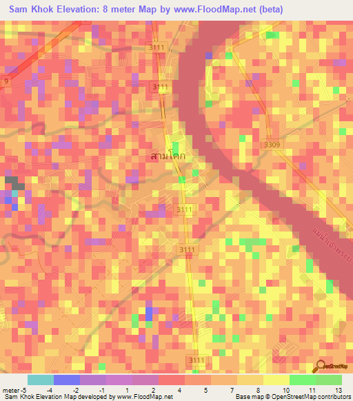 Sam Khok,Thailand Elevation Map