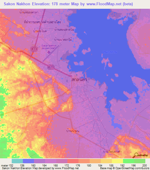 Sakon Nakhon,Thailand Elevation Map