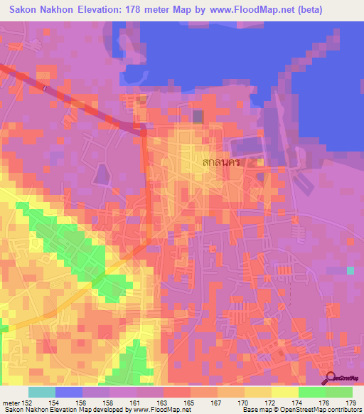 Sakon Nakhon,Thailand Elevation Map