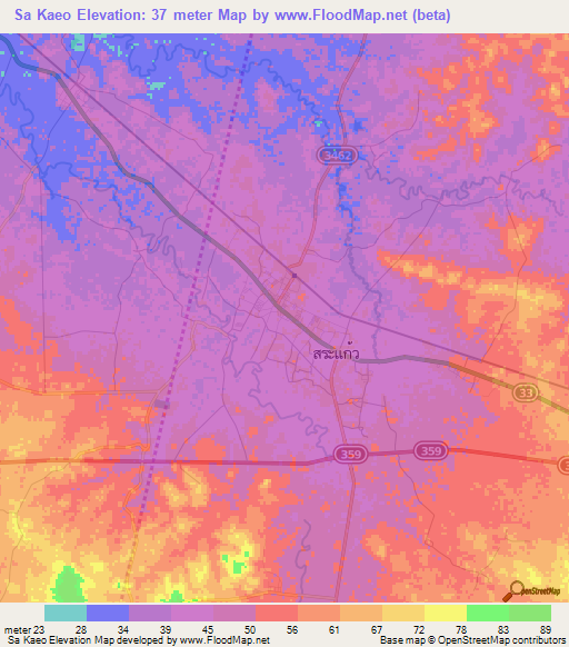 Sa Kaeo,Thailand Elevation Map