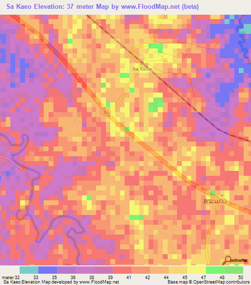 Sa Kaeo,Thailand Elevation Map