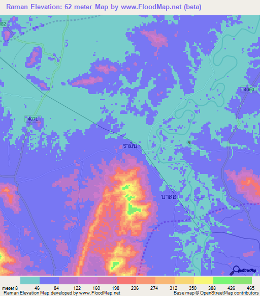 Raman,Thailand Elevation Map