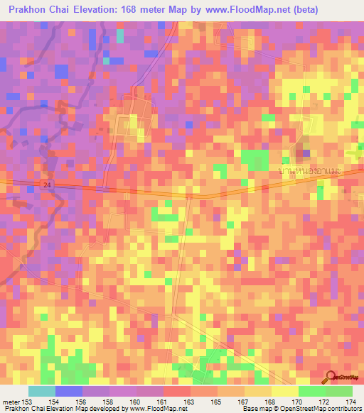 Prakhon Chai,Thailand Elevation Map