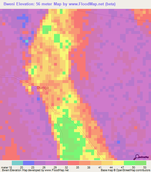 Bweni,Tanzania Elevation Map