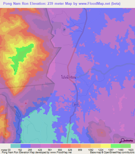Pong Nam Ron,Thailand Elevation Map