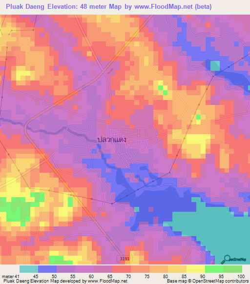 Pluak Daeng,Thailand Elevation Map