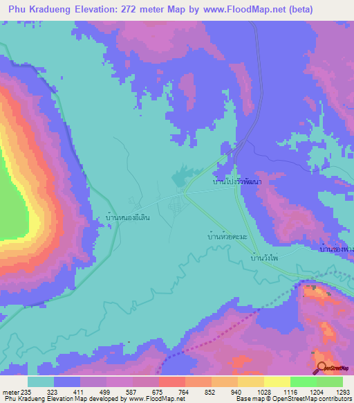 Phu Kradueng,Thailand Elevation Map