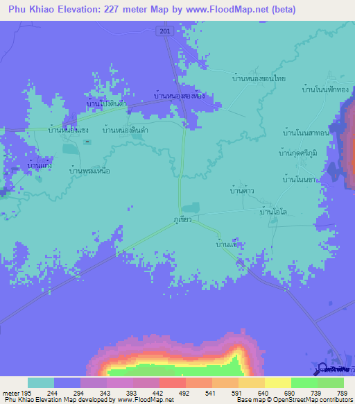 Phu Khiao,Thailand Elevation Map