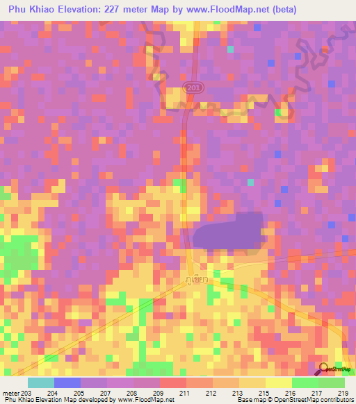 Phu Khiao,Thailand Elevation Map