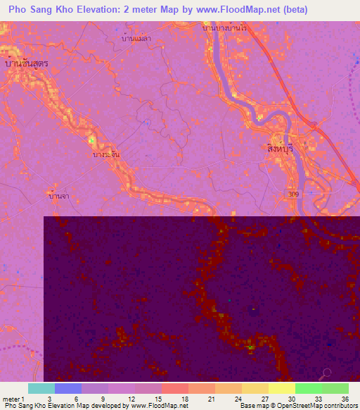 Pho Sang Kho,Thailand Elevation Map