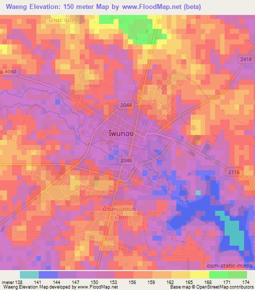 Waeng,Thailand Elevation Map