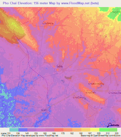 Pho Chai,Thailand Elevation Map