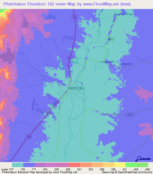 Phetchabun,Thailand Elevation Map