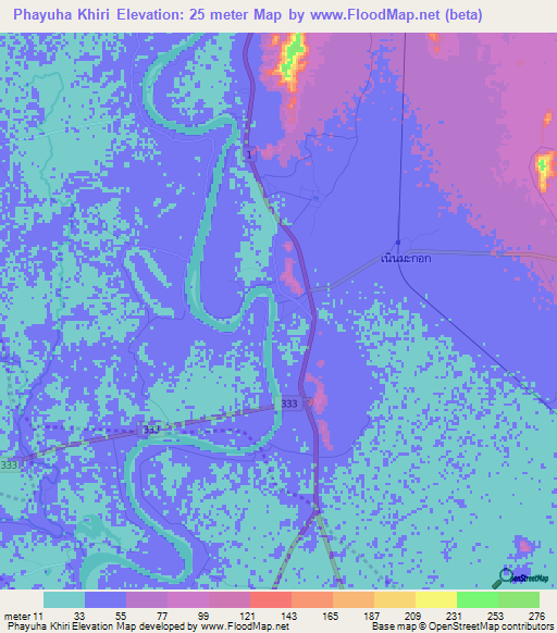 Phayuha Khiri,Thailand Elevation Map