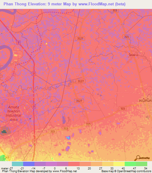 Phan Thong,Thailand Elevation Map