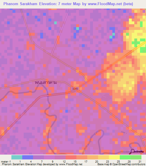 Phanom Sarakham,Thailand Elevation Map