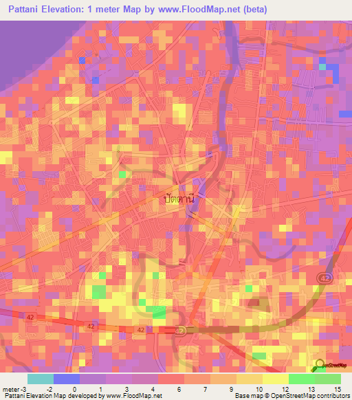 Pattani,Thailand Elevation Map