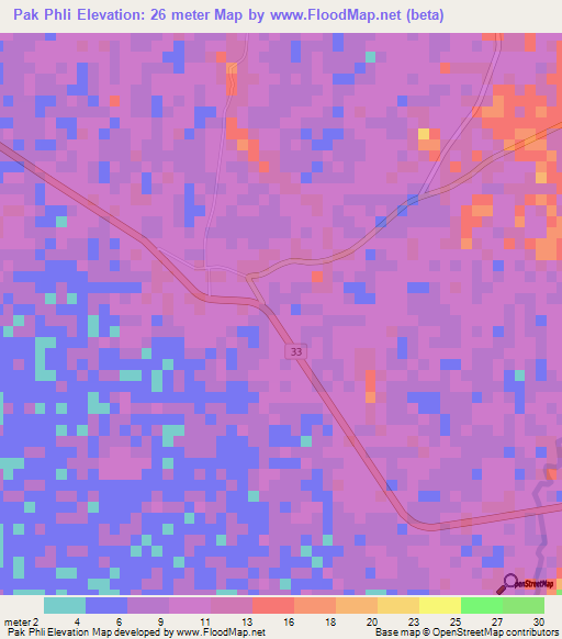 Pak Phli,Thailand Elevation Map