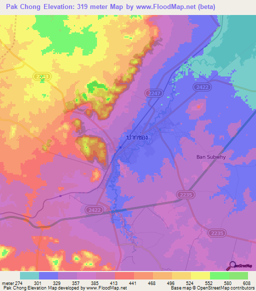 Pak Chong,Thailand Elevation Map