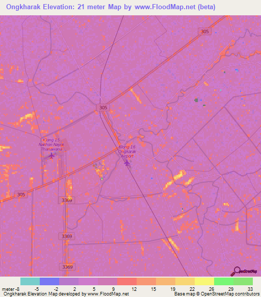 Ongkharak,Thailand Elevation Map