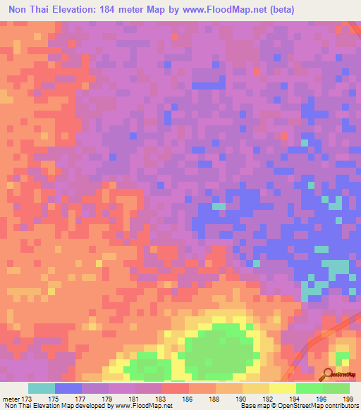 Non Thai,Thailand Elevation Map