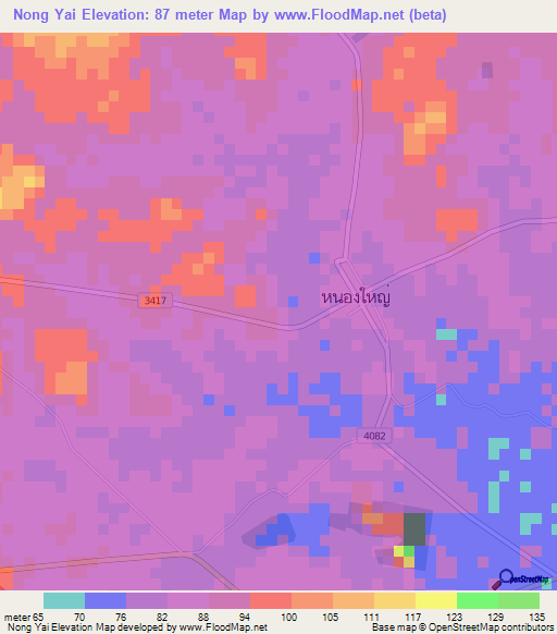 Nong Yai,Thailand Elevation Map