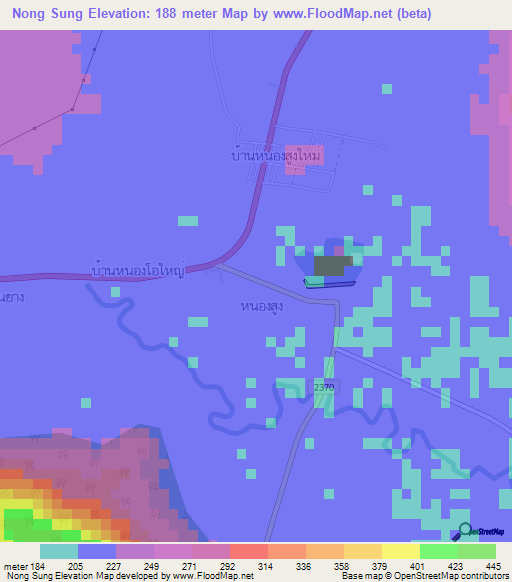 Nong Sung,Thailand Elevation Map