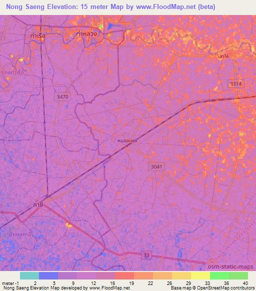 Nong Saeng,Thailand Elevation Map